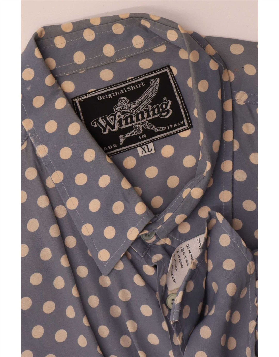 Camicia Vintage Uomo XL Blu Pois Viscosa