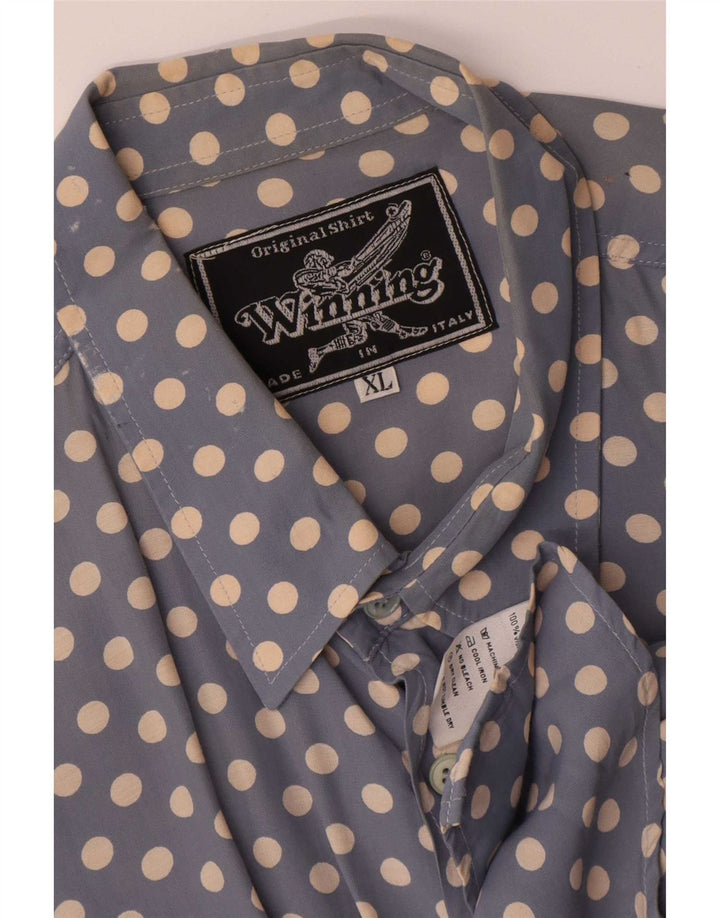 Camicia Vintage Uomo XL Blu Pois Viscosa