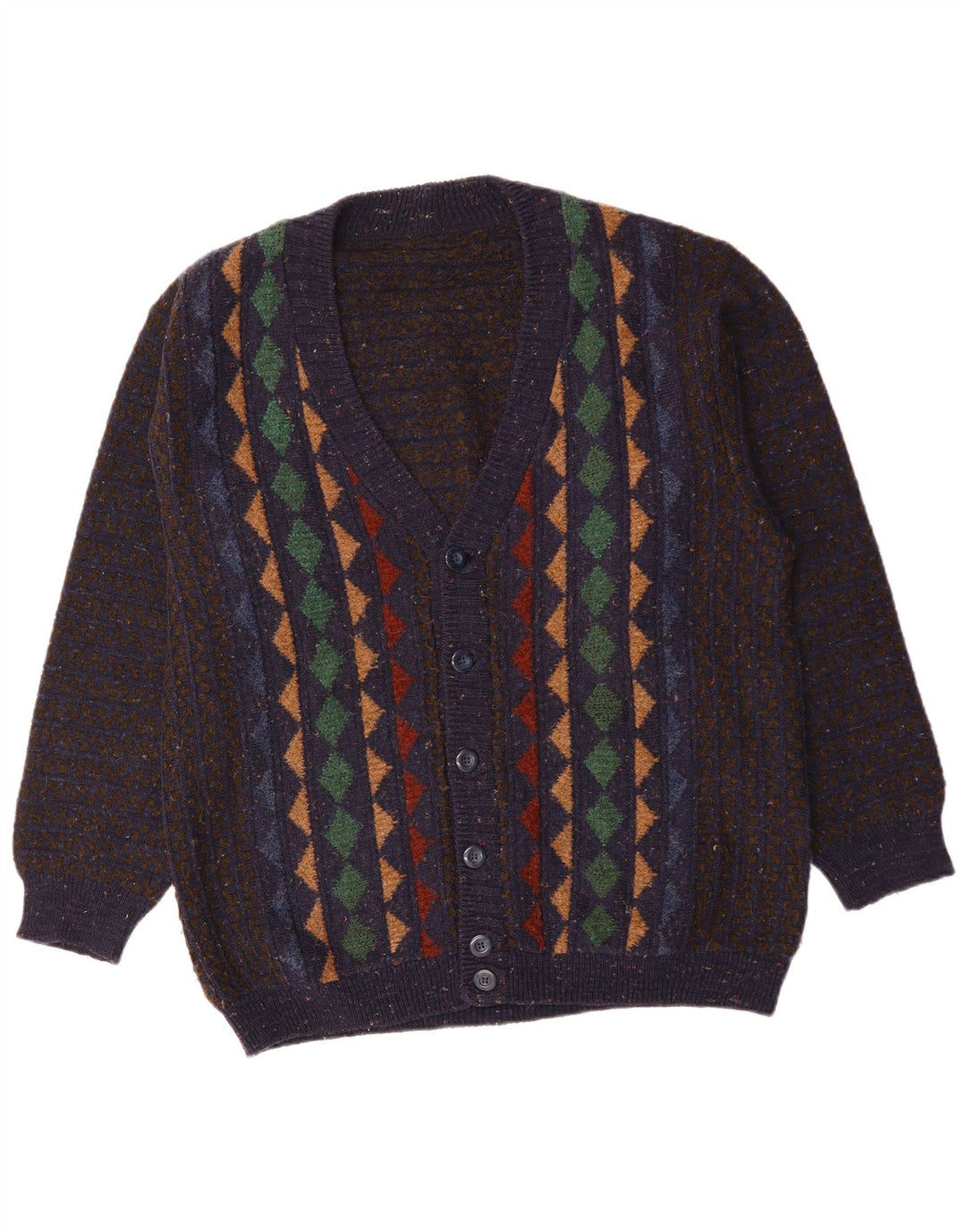 Maglione cardigan da uomo VINTAGE grande lana merino argyle/diamante blu navy