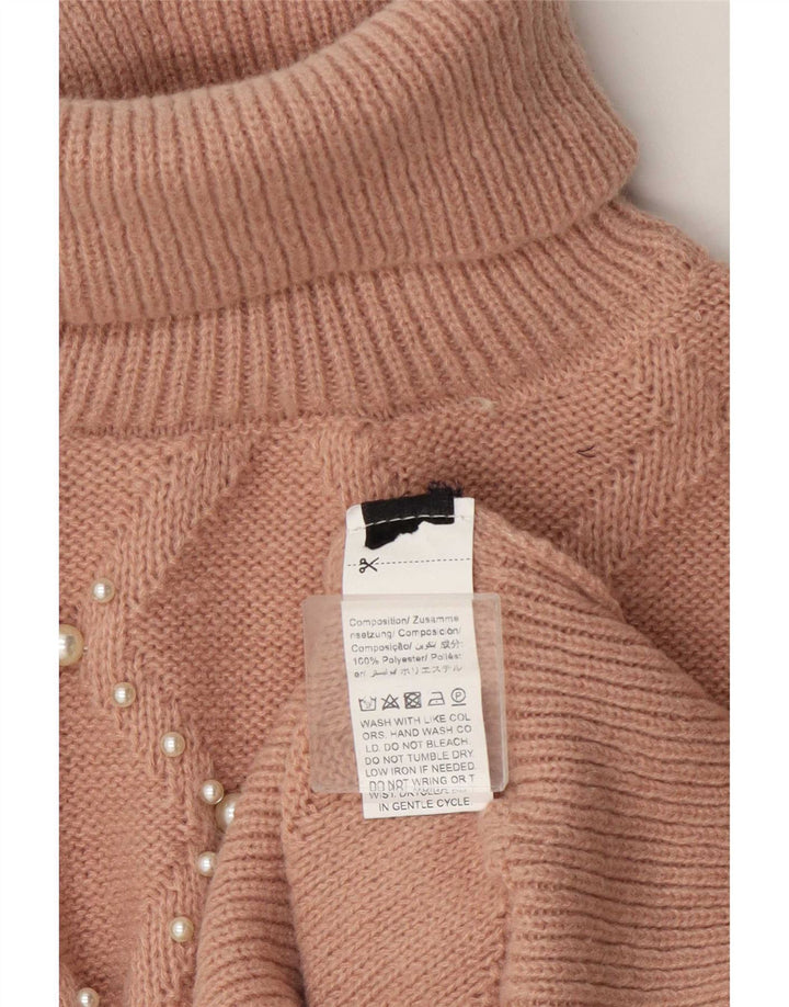 Maglione maglione vintage da donna con collo alto corto UK 14 Poliestere beige medio