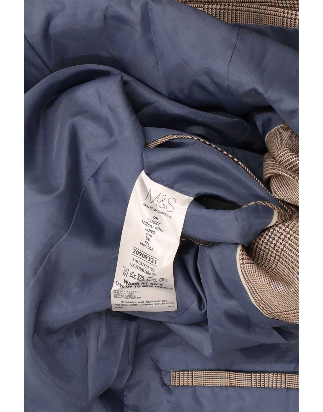 Giacca blazer a 2 bottoni da uomo Marks & Spencer UK 40 a quadri beige medio