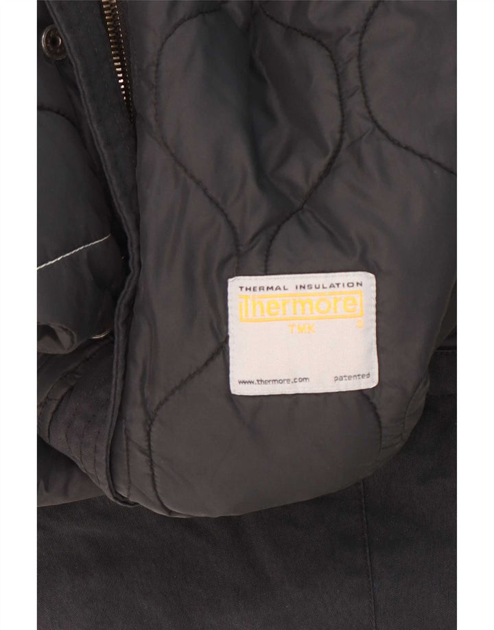 Giacca Parka con cappuccio da donna vintage UK 14 media nera in poliammide