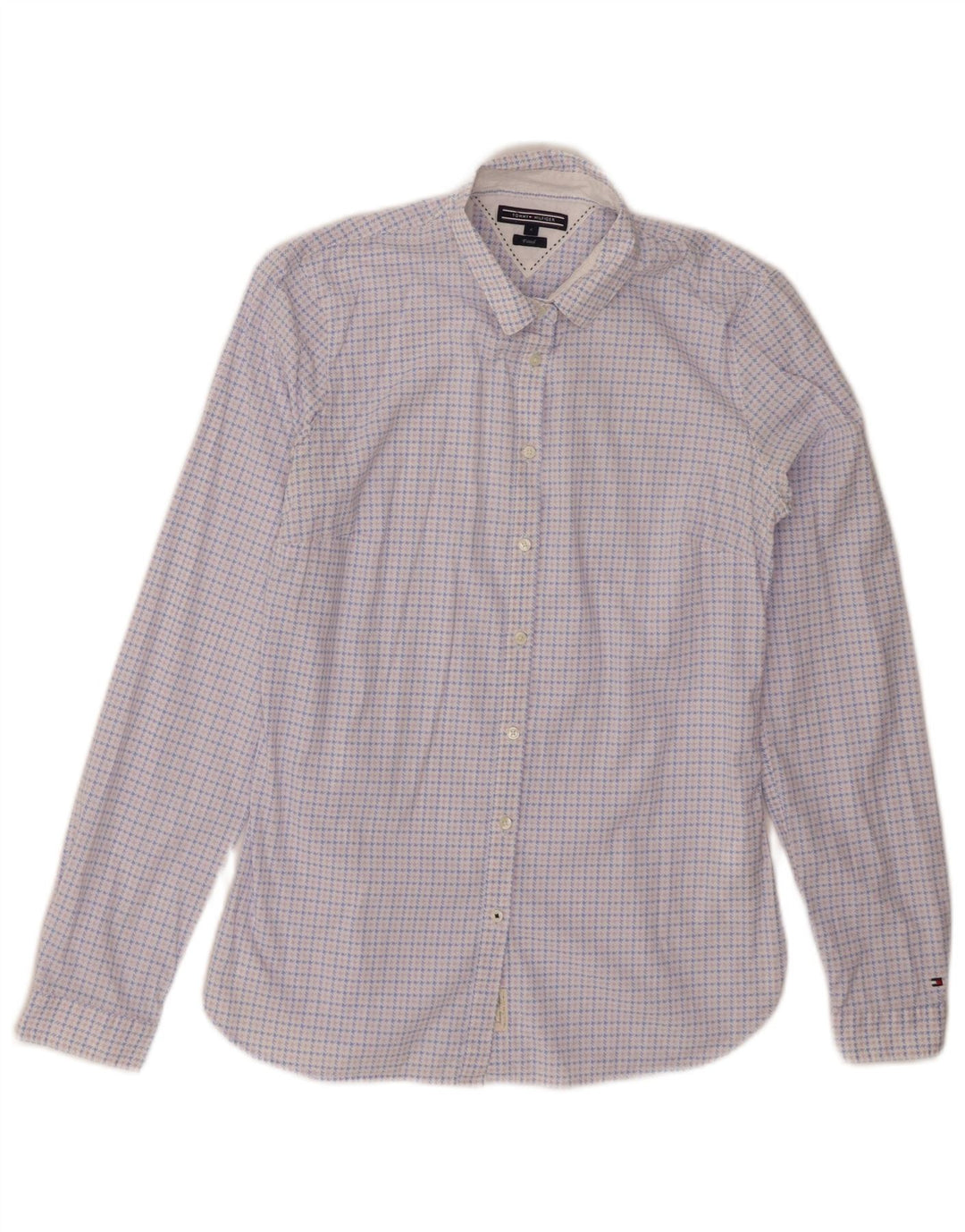 TOMMY HILFIGER Camicia aderente da donna US 4 Small Blu pied de poule in cotone