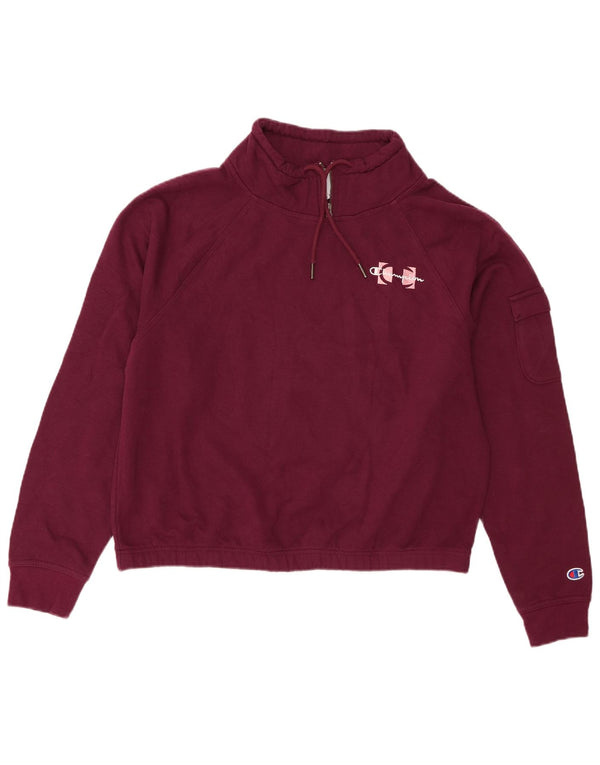Felpa da donna con collo corto e zip Champion, maglione UK 18 XL, cotone bordeaux