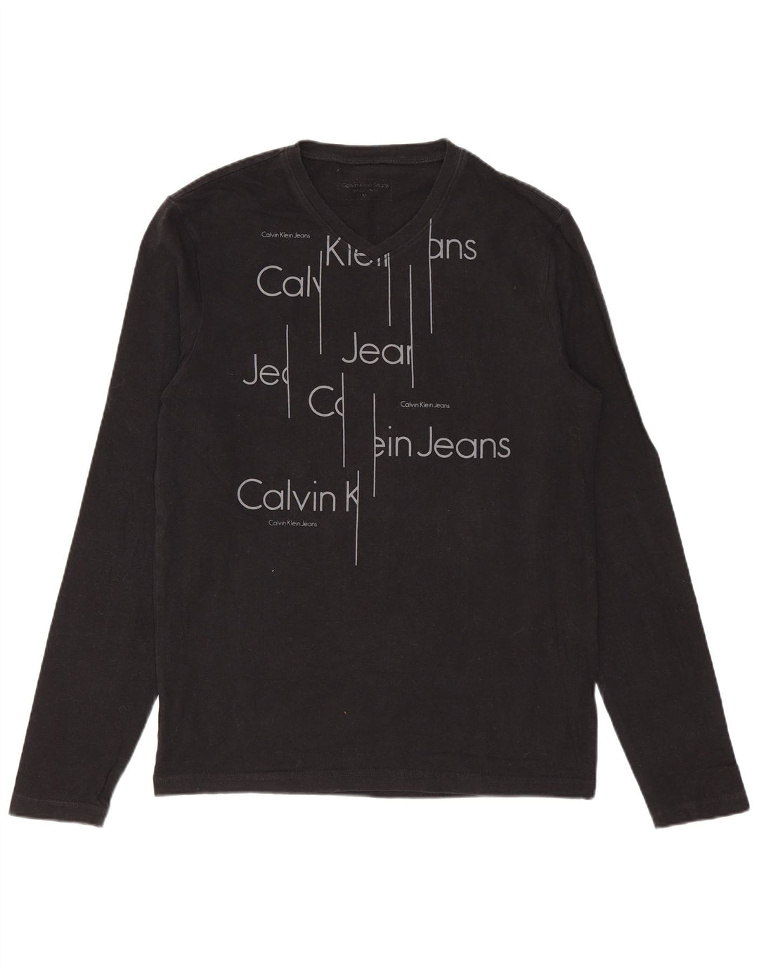 Calvin Klein Jeans Top grafico da donna manica lunga UK 12 medio nero
