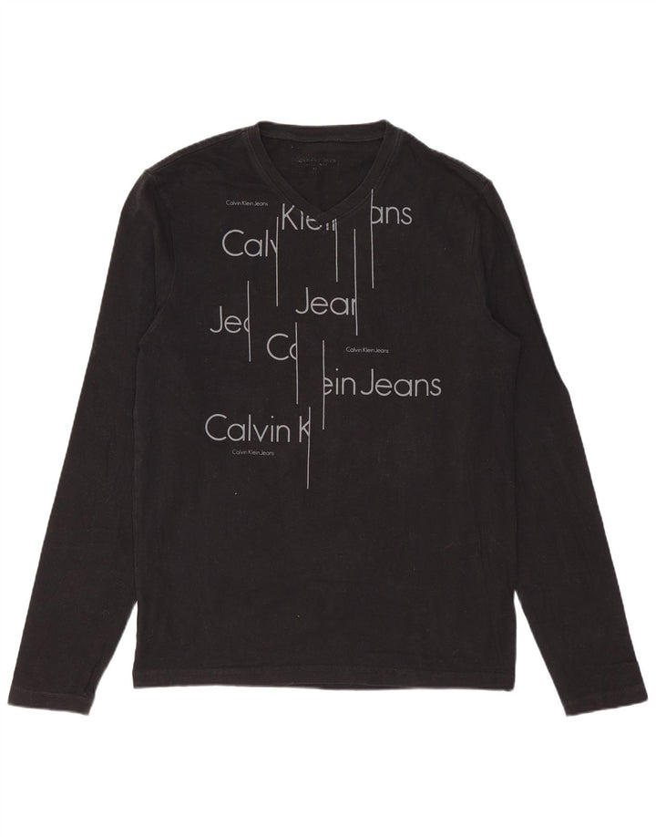 Calvin Klein Jeans Top grafico da donna manica lunga UK 12 medio nero