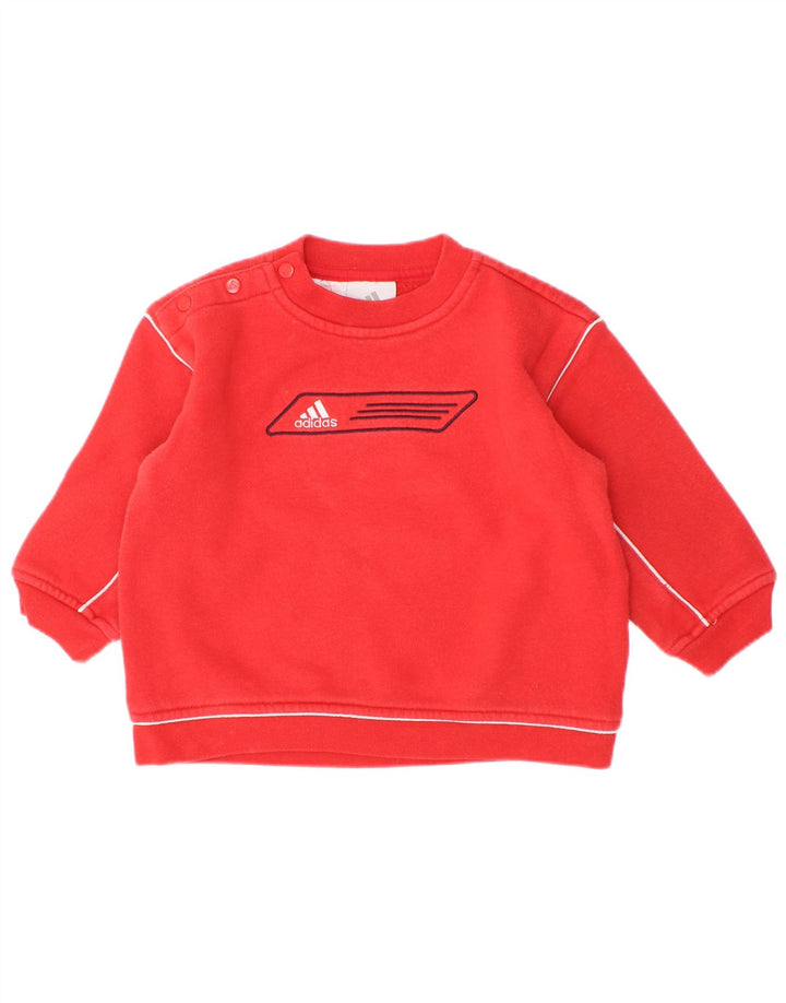 Felpa Adidas da neonato con bottoni grafici e collo, 9-12 mesi, rossa