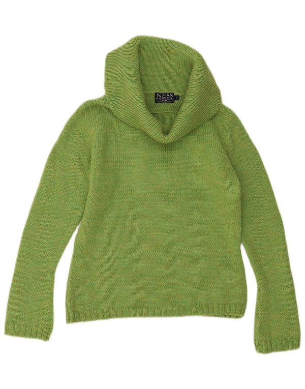 Maglione maglione a collo alto da donna Ness UK 14 grande lana verde