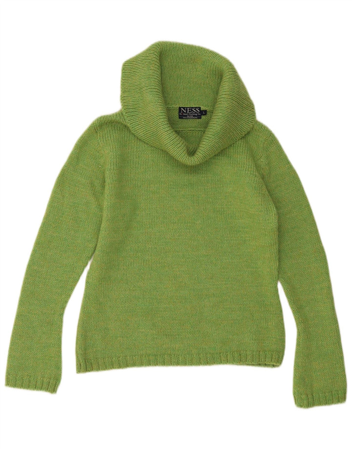 Maglione maglione a collo alto da donna Ness UK 14 grande lana verde