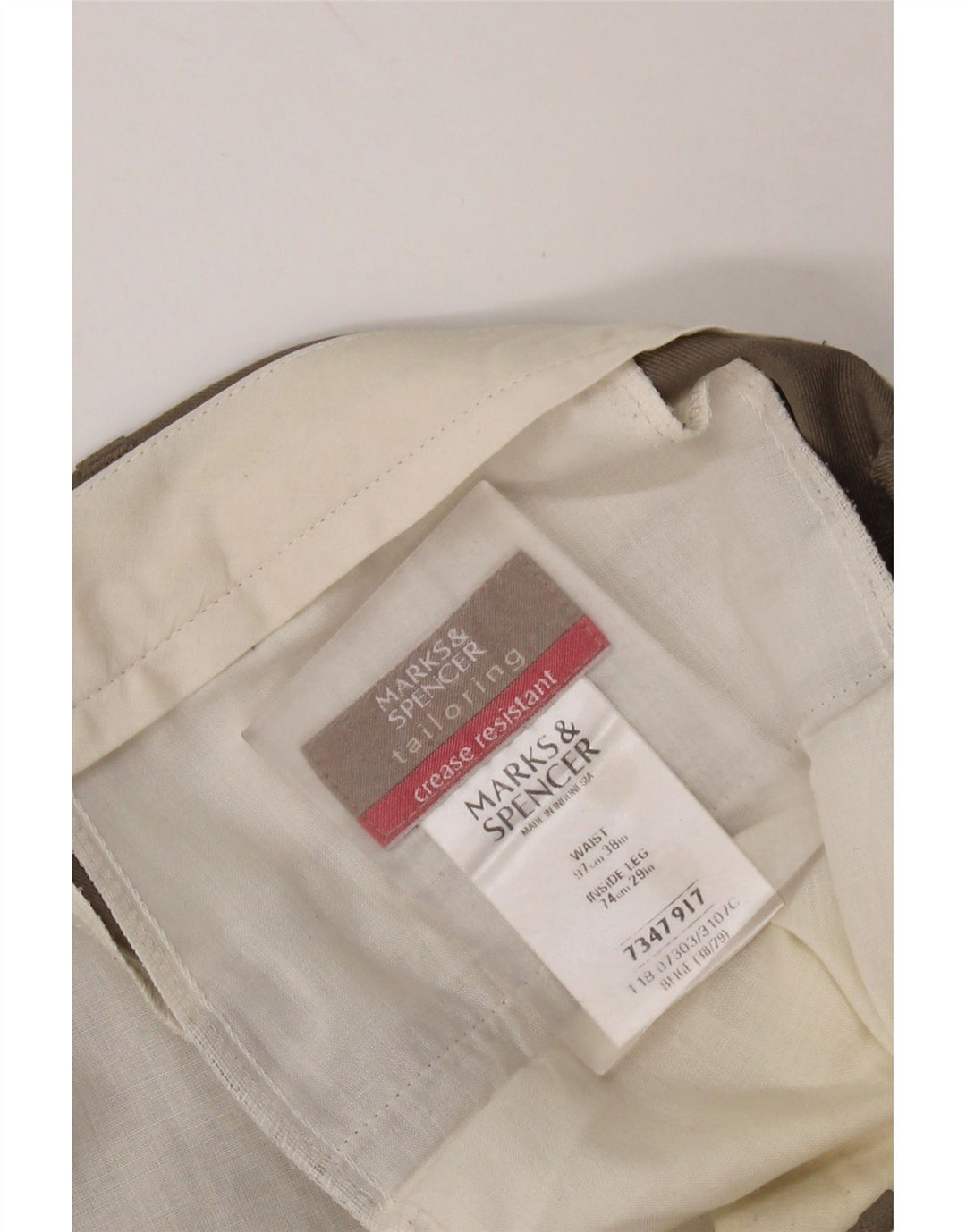 MARKS & SPENCER Pantaloni da abito dritti da uomo W38 L29 Poliestere beige