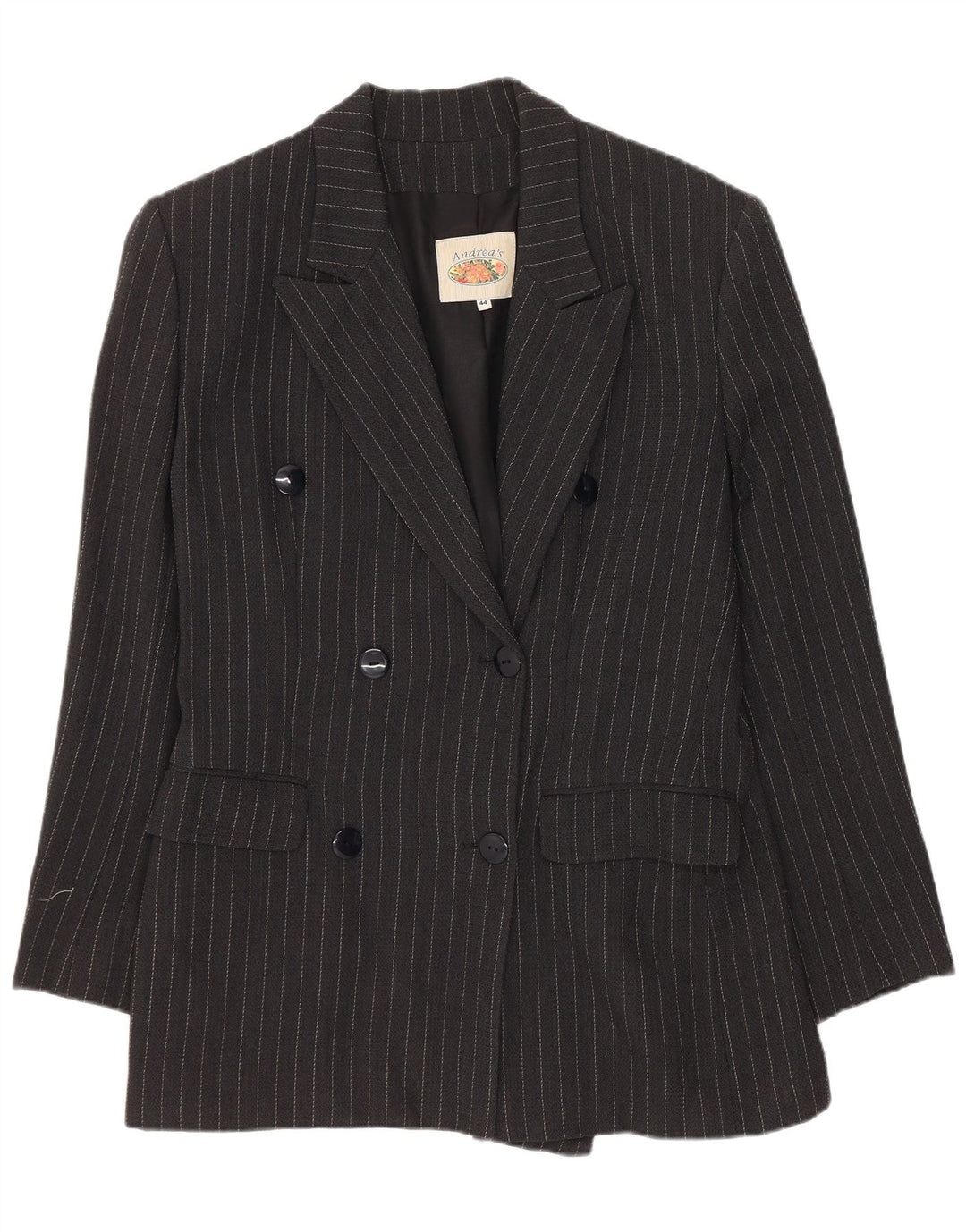 Giacca blazer doppiopetto da donna di Andrea IT 44 gessato medio nero