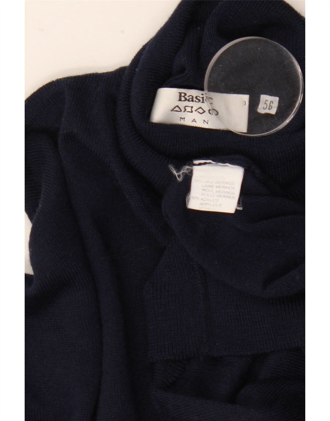 Maglione basic da uomo con collo alto IT 56 XL lana blu navy