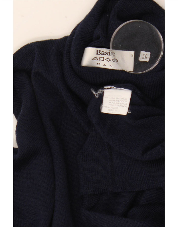 Maglione basic da uomo con collo alto IT 56 XL lana blu navy