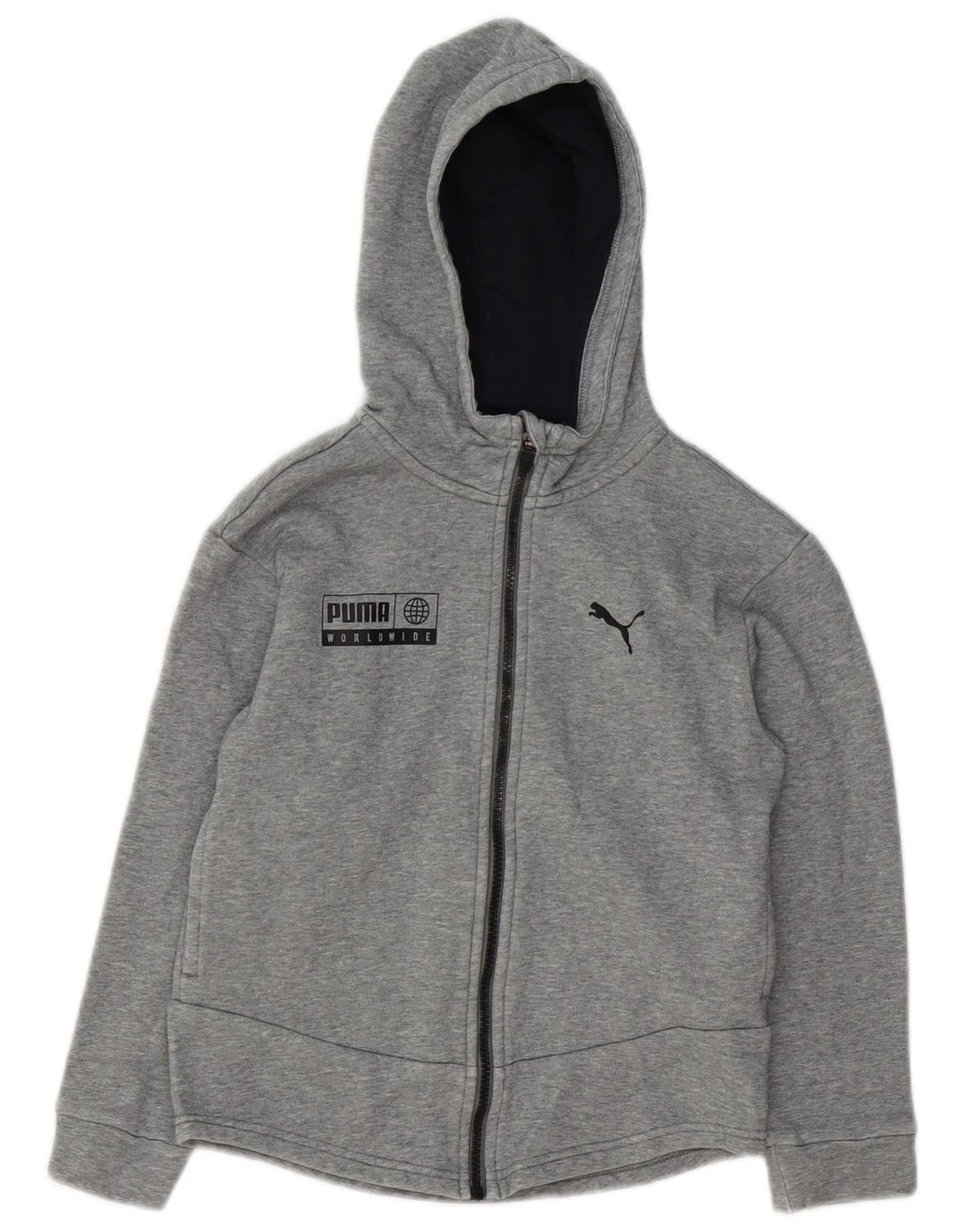 Felpa con cappuccio e zip grafica PUMA da bambino 9-10 anni in cotone grigio