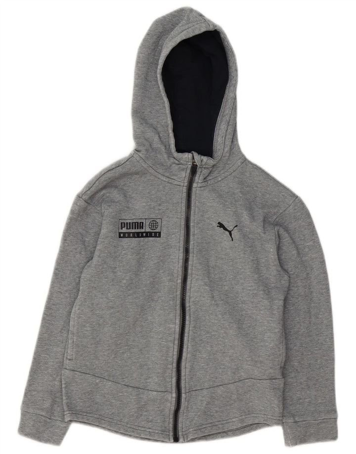 Felpa con cappuccio e zip grafica PUMA da bambino 9-10 anni in cotone grigio