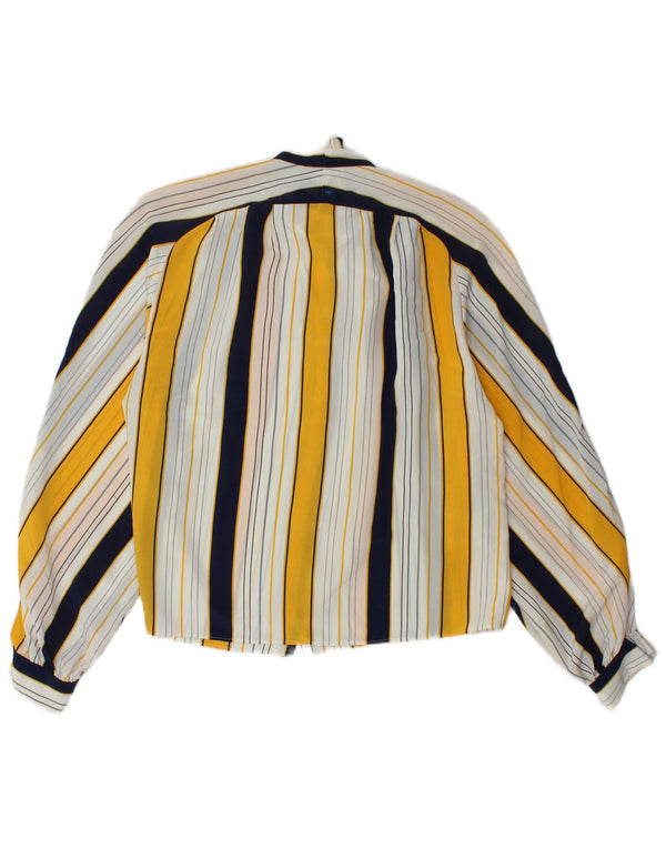 Camicetta vintage da donna con cravatta sul davanti UK 14 grande a righe multicolore