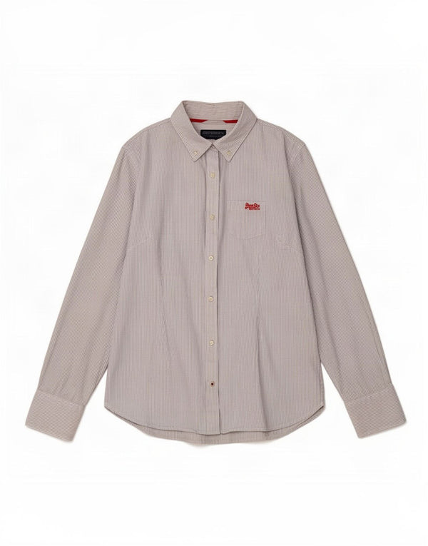 Camicia da donna Superdry UK 14 grande cotone gessato blu