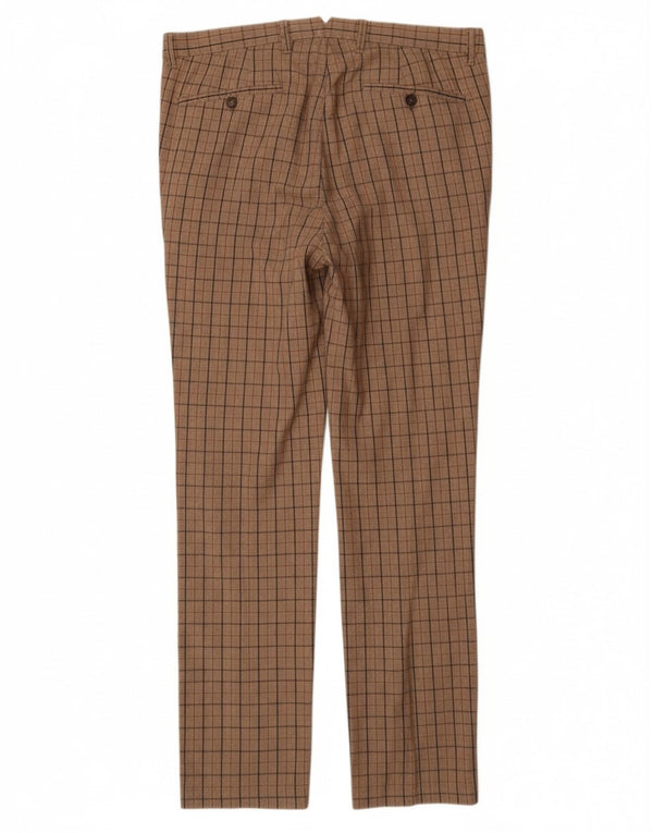 BENETTON Mens Straight Suit Trousers IT 46 Small W32 L31 Beige Check