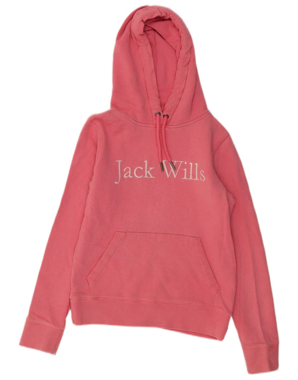 JACK WILLS Felpa con cappuccio grafica da donna UK 4 XS Cotone rosa