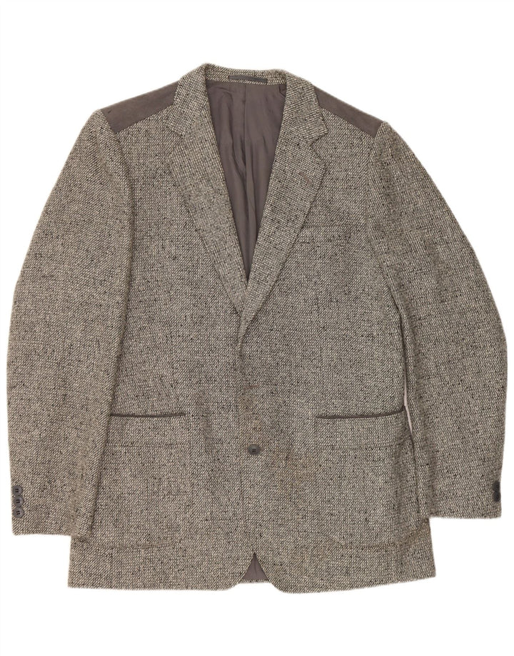 Giacca blazer vintage da uomo a 1 bottone UK 38 Lana screziata grigio medio