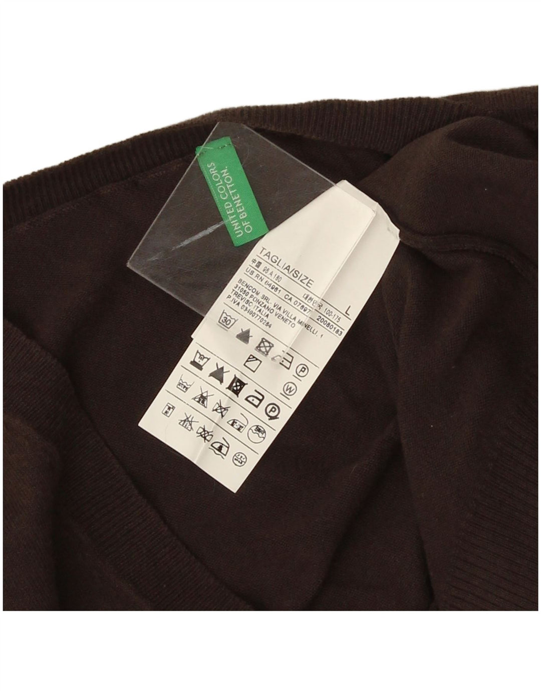 Maglione da uomo con scollo a V Benetton grande in cotone marrone