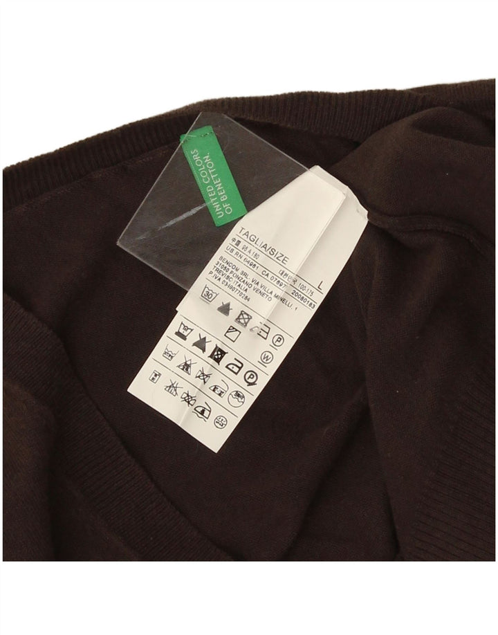 Maglione da uomo con scollo a V Benetton grande in cotone marrone