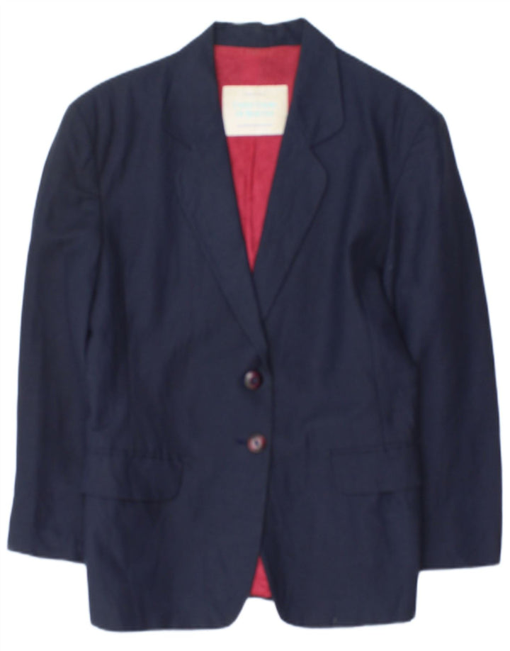 Giacca Blazer a 2 Bottoni da Donna Benetton IT 42 Lino Medio Blu Navy