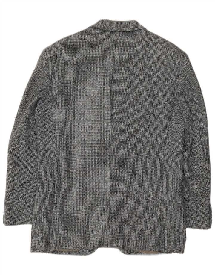 Giacca blazer da uomo a 2 bottoni Valentino IT 50 Large in lana a spina di pesce grigia