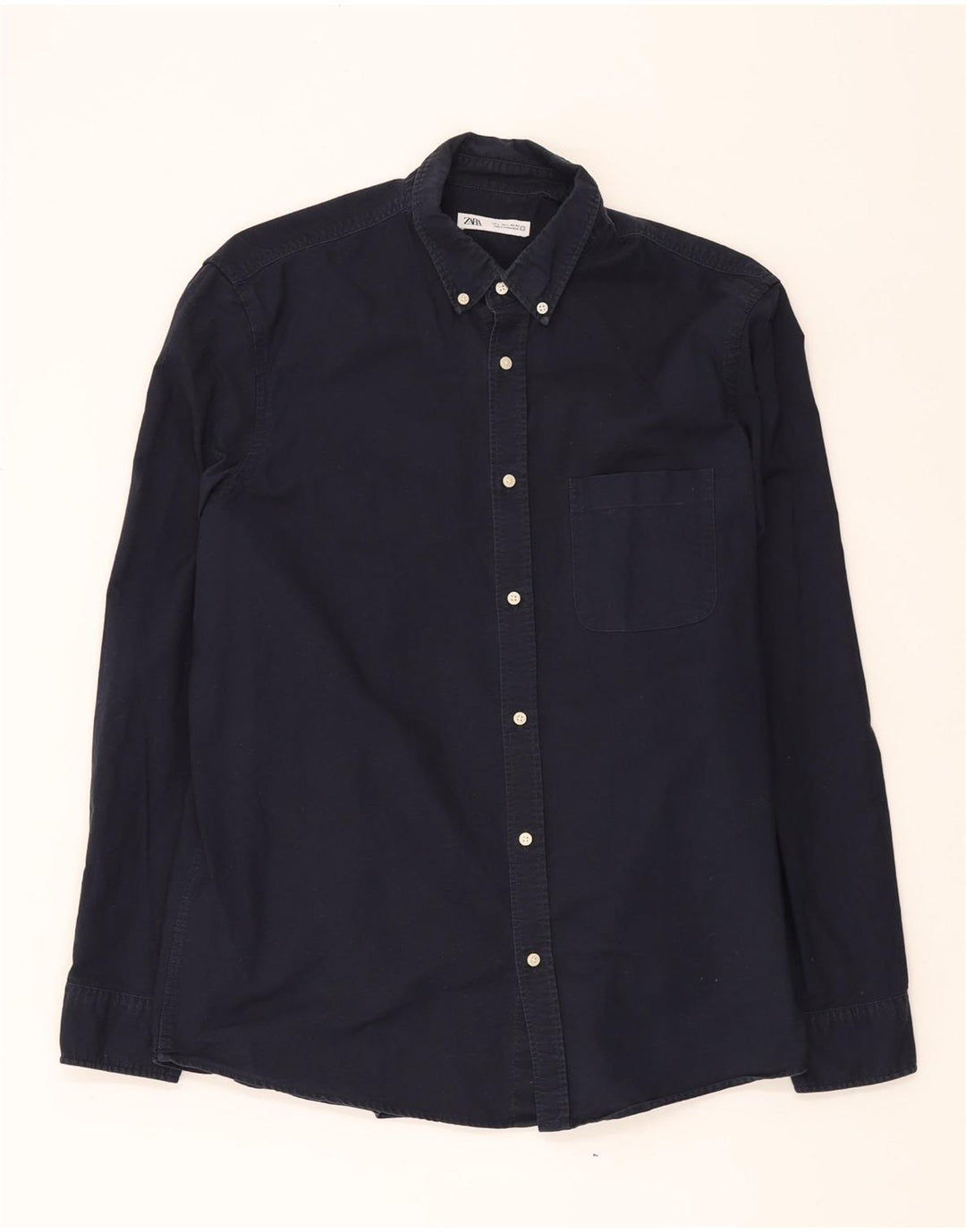 ZARA Mens Shirt Large Navy Blue Cotton Vintage Zara and Second-Hand Zara from Messina Hembry 