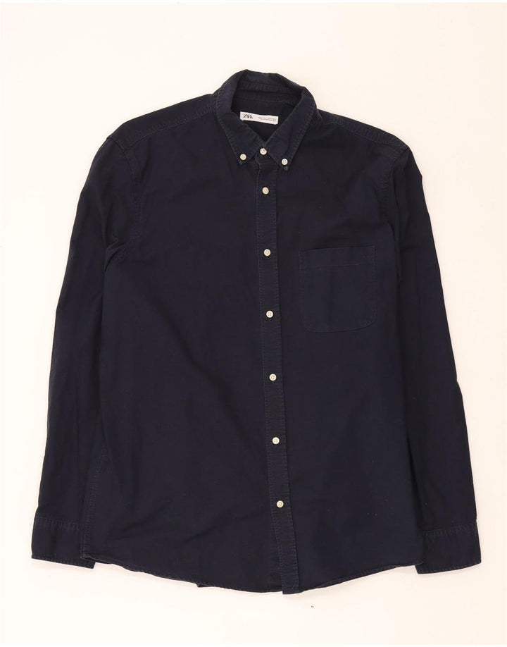 ZARA Mens Shirt Large Navy Blue Cotton Vintage Zara and Second-Hand Zara from Messina Hembry 