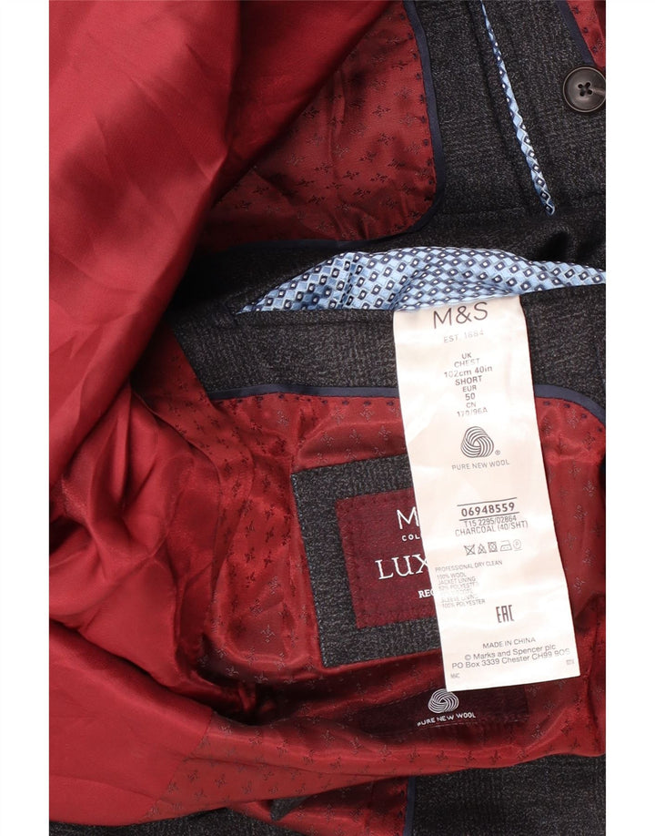 Giacca blazer a 2 bottoni Marks & Spencer da uomo UK 40 grande lana a quadri grigi
