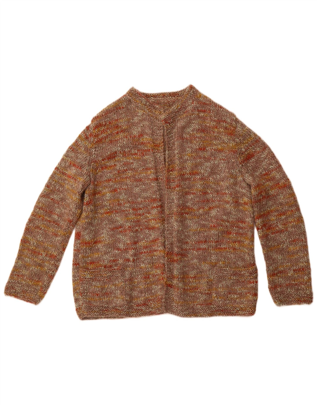 Maglione cardigan aperto da donna VINTAGE UK 12 Marrone medio screziato