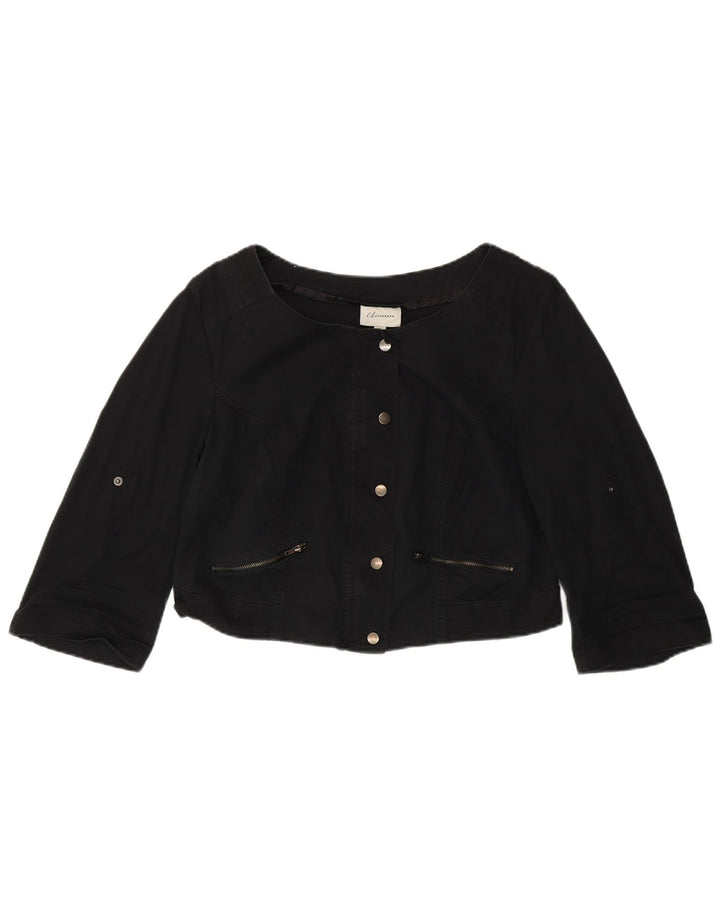 Giubbotto bomber corto da donna con maniche a 3/4 Autograph UK 14 grande cotone nero