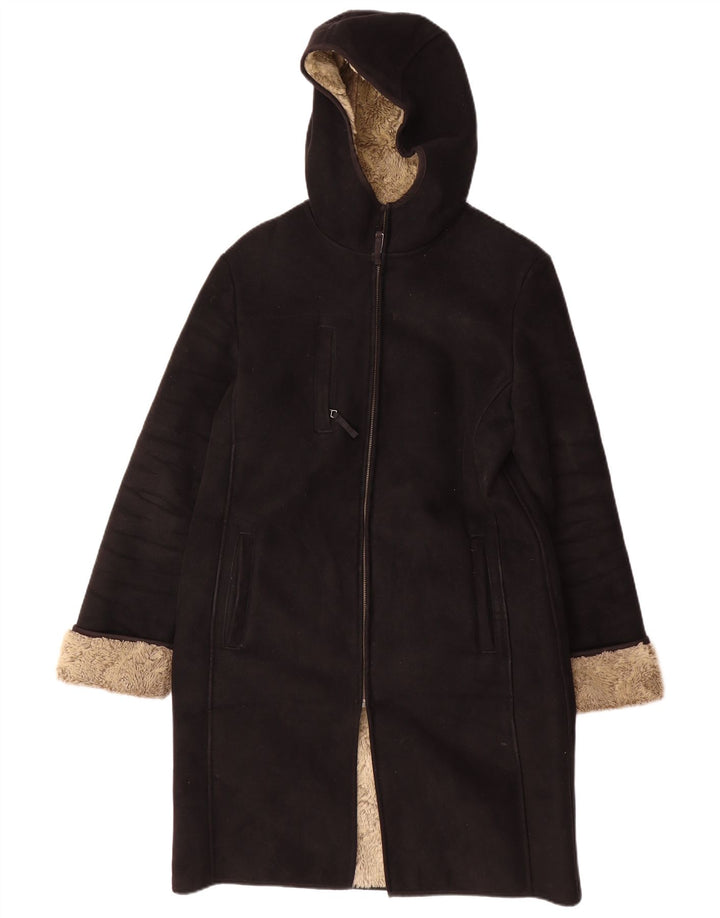 AVANTI Cappotto da donna con cappuccio Sherpa UK 12 Poliestere nero medio