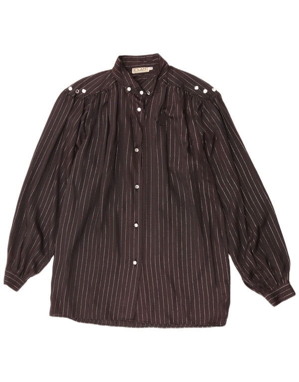 Camicetta camicia vintage da donna UK 14 gessato nero medio