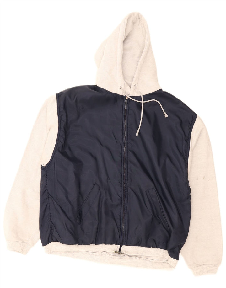 Giacca da ginnastica vintage da uomo con cappuccio, color block medio blu navy