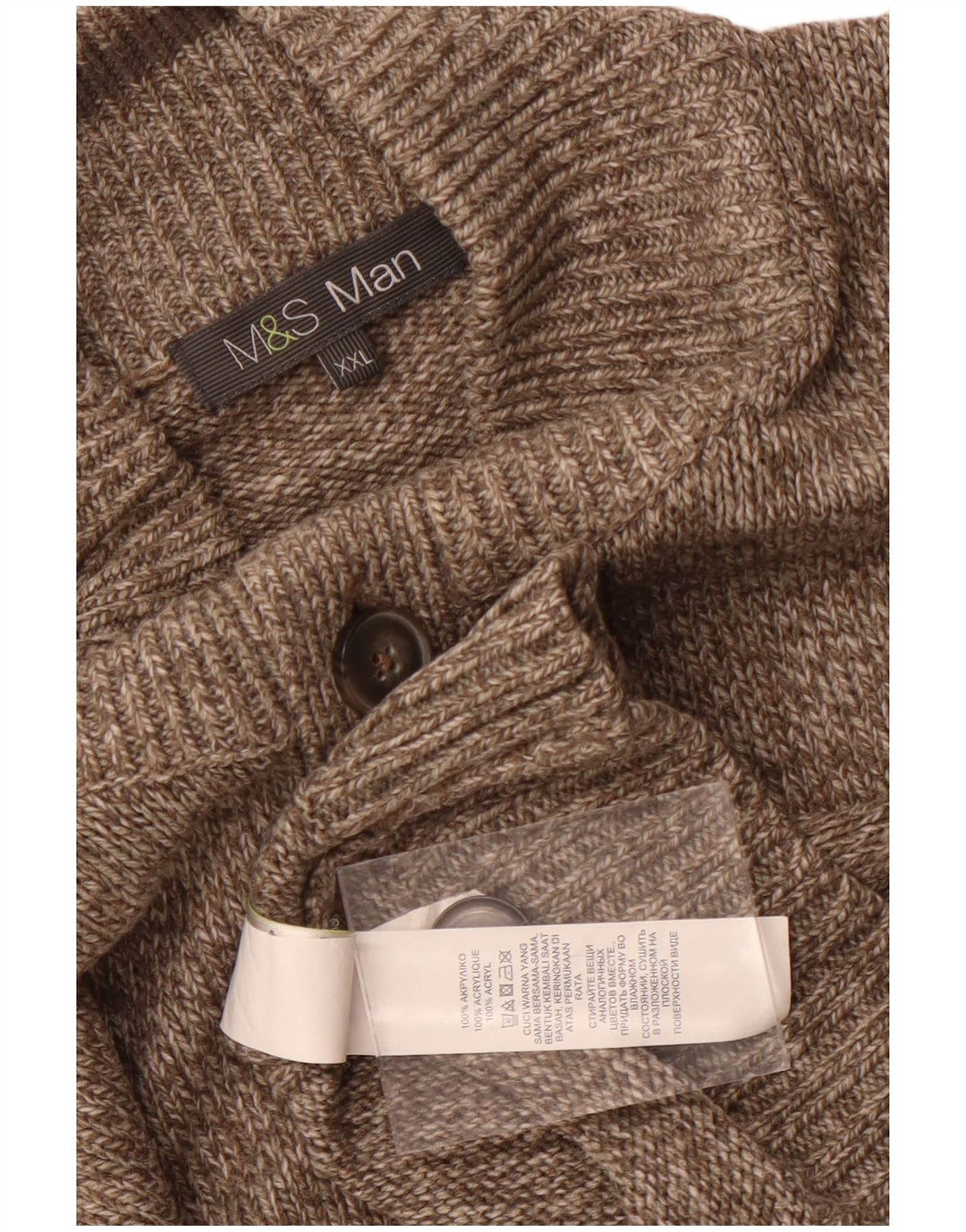 Maglione da uomo Marks & Spencer con bottoni e collo 2XL Acrilico chiazzato grigio