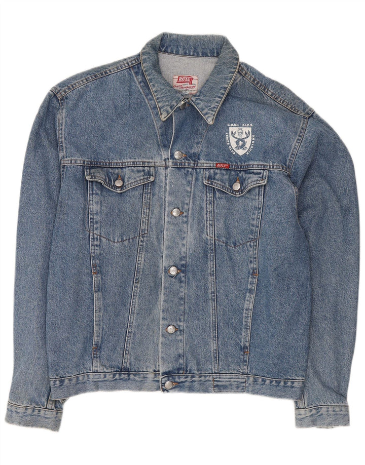 Giacca in denim grafico da uomo Rifle UK 44 2XL Blu retrò