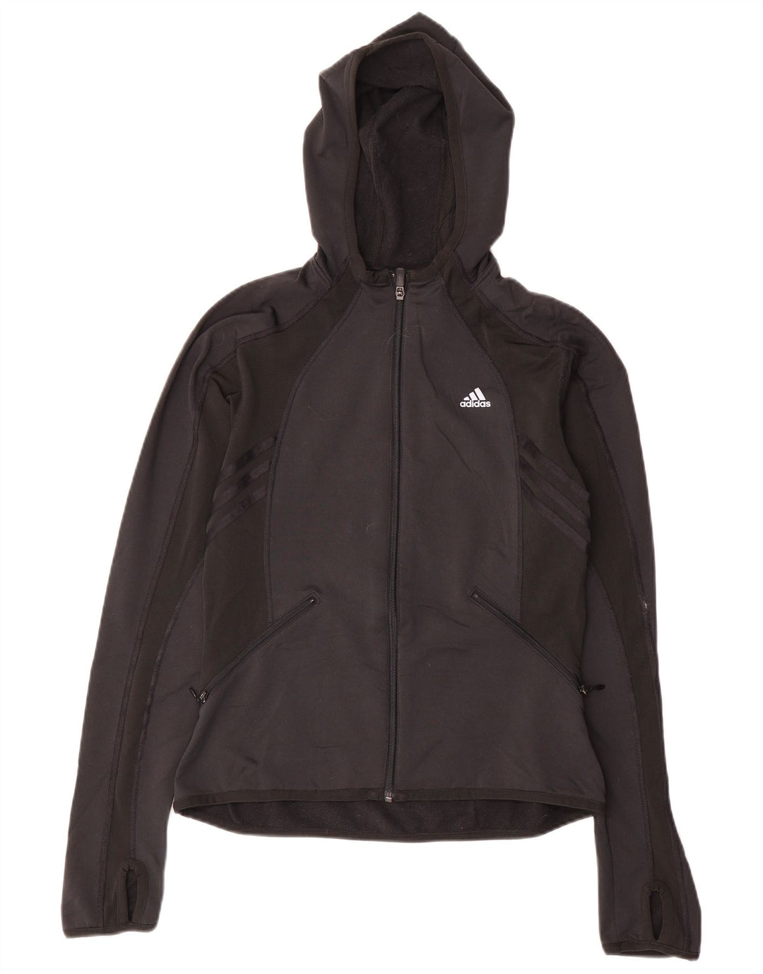 Maglione con cappuccio e zip da donna Adidas UK 12 poliestere nero medio