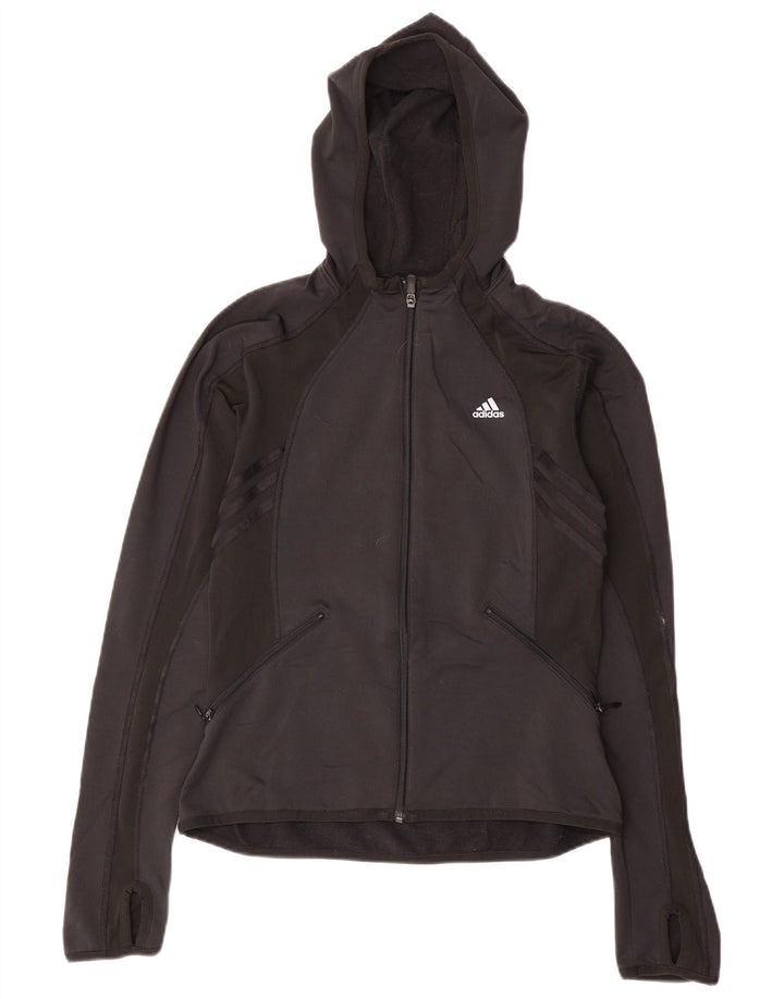 Maglione con cappuccio e zip da donna Adidas UK 12 poliestere nero medio