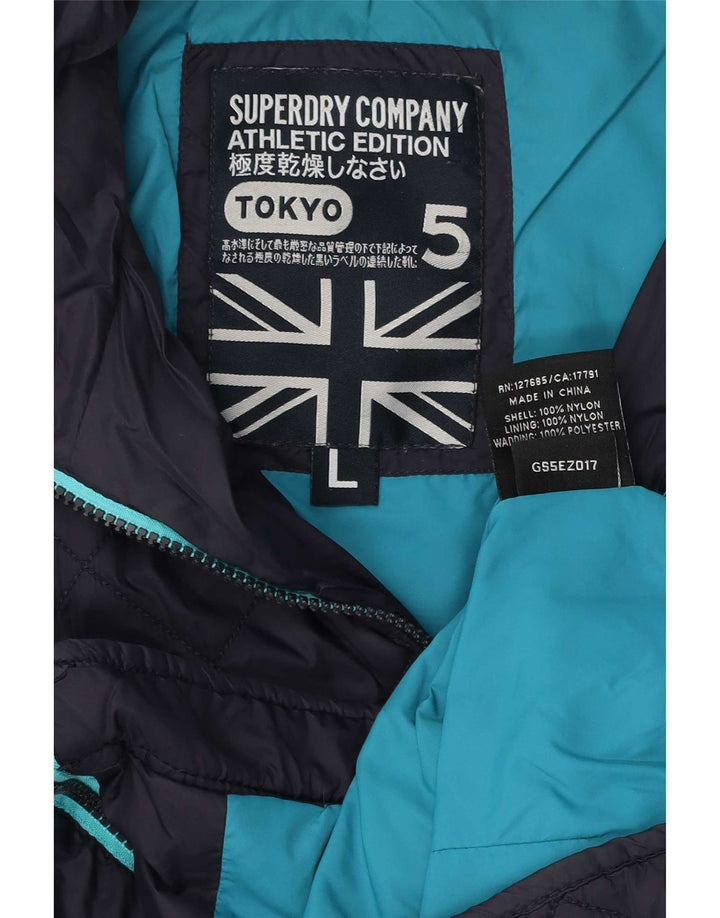 Giacca trapuntata con cappuccio da donna Superdry UK 14 grande nylon blu navy