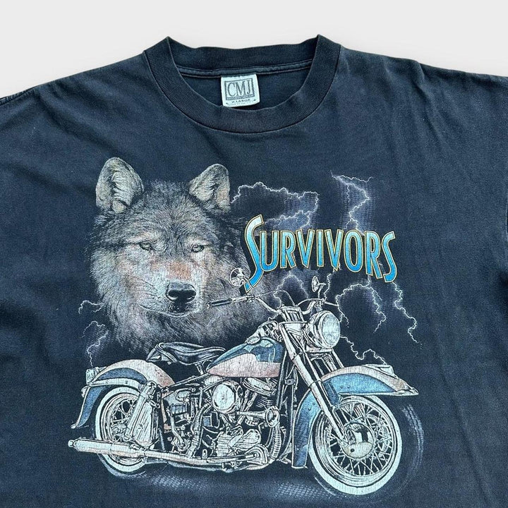 T-shirt grafica vintage da motociclista a punto singolo - XL