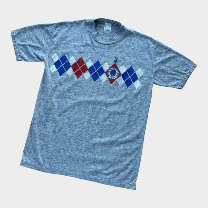 T-shirt grafica da calcio vintage anni '80 dei Rangers - grande (calza come una media)