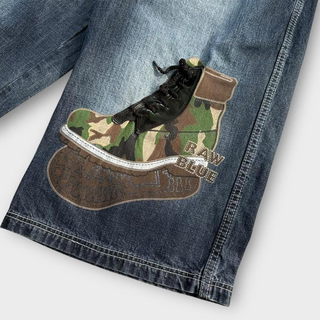 Pantaloni Y2K in denim blu grezzo - vita 34