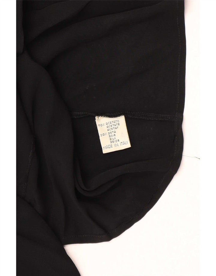 Camicetta camicia vintage da donna UK 12 acetato nero medio