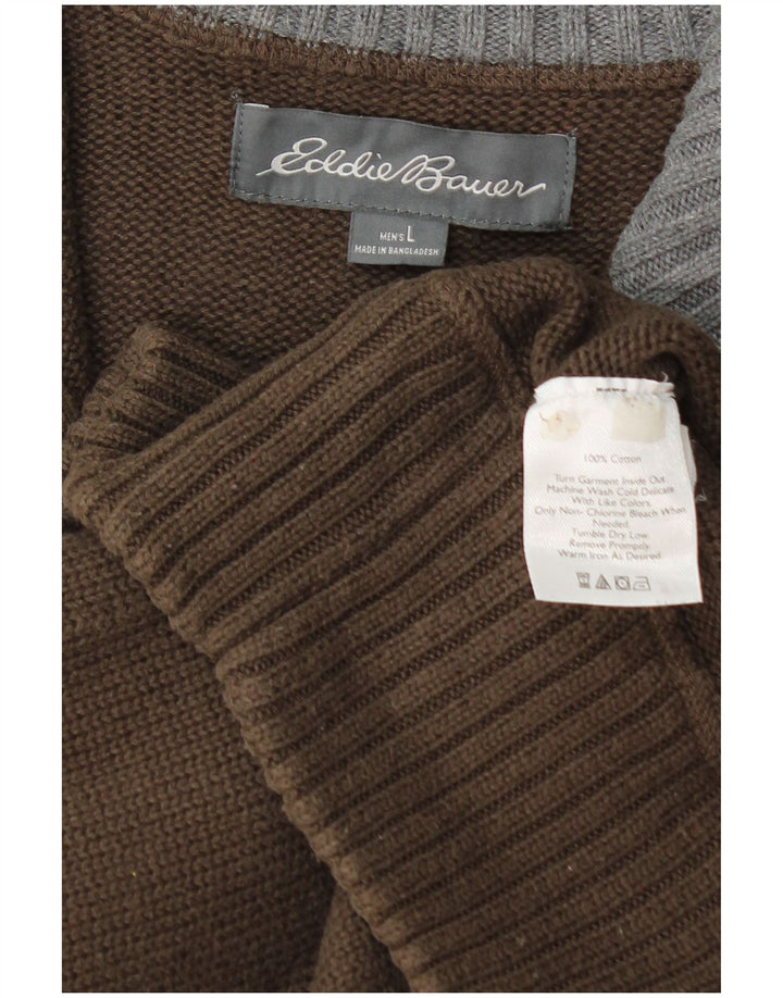 EDDIE BAUER Maglione da uomo con zip e collo grande in cotone marrone