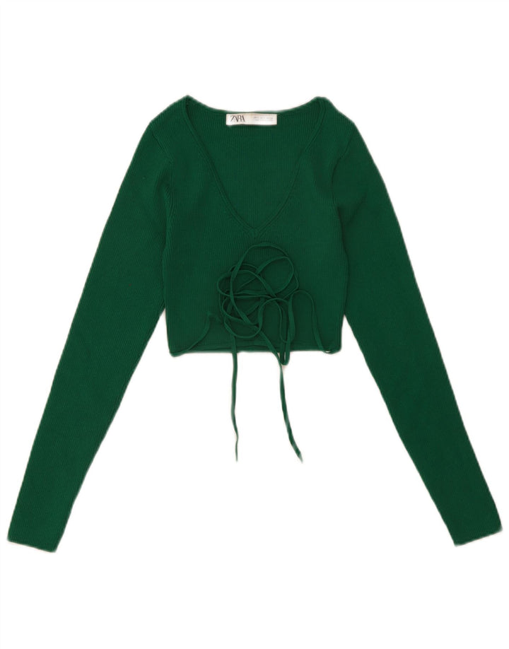 Top corto a maniche lunghe da donna Zara UK 8 Small verde