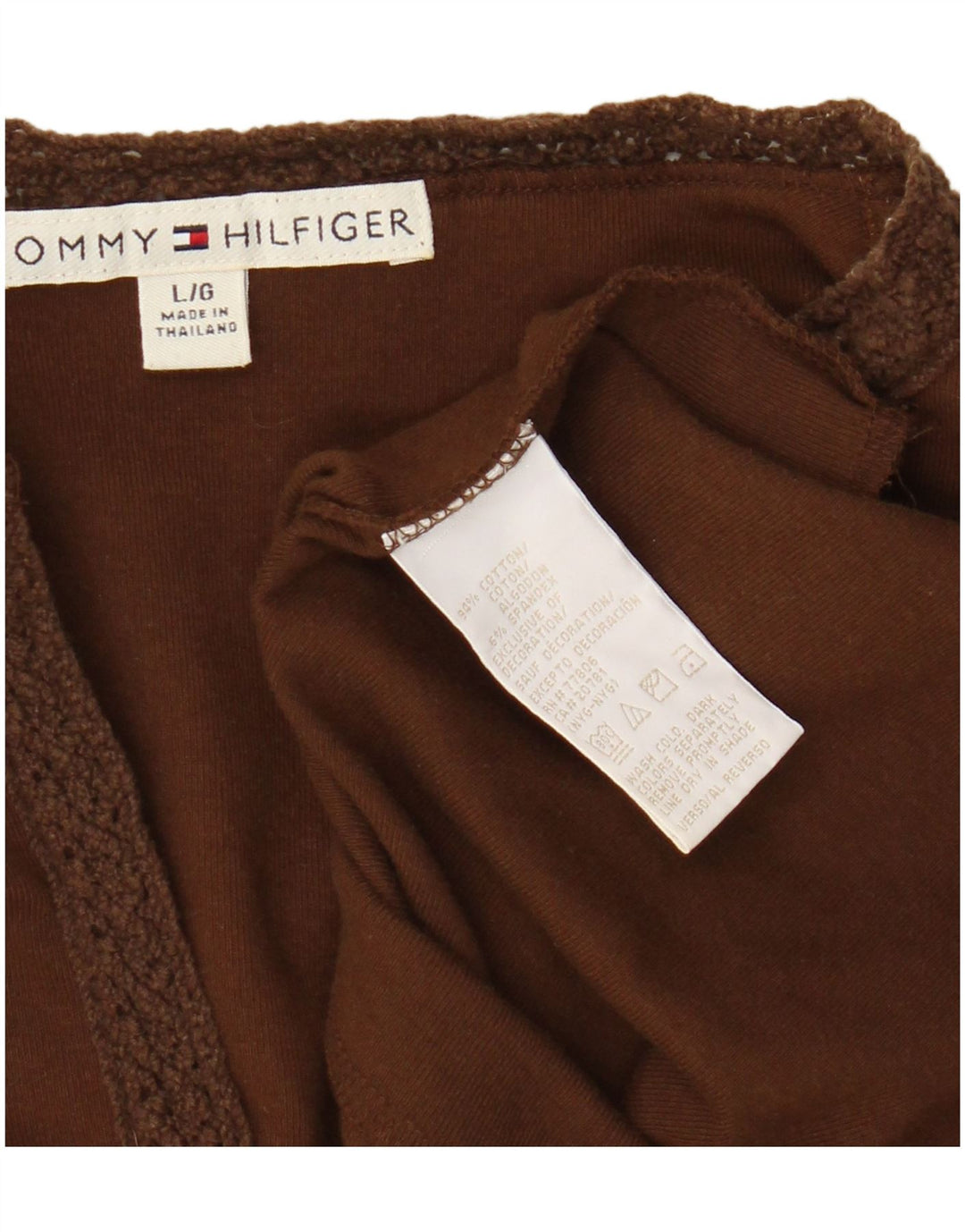 Tommy Hilfiger Donna Top Manica Lunga UK 14 Large Marrone Cotone
