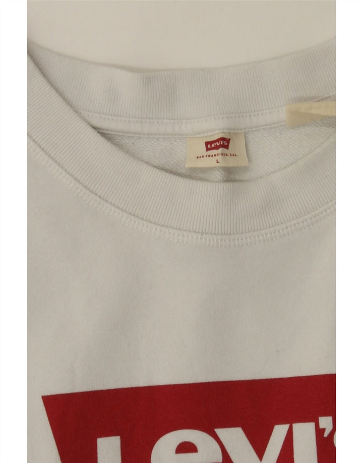 LEVI'S Womens Graphic Sweatshirt Jumper UK 16 Large White Cotton Vintage Levi's and Second-Hand Levi's from Messina Hembry 