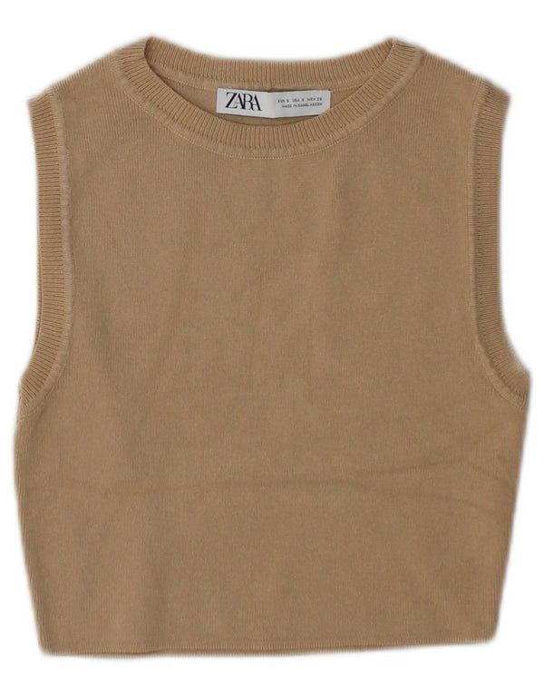 Canotta corta da donna Zara UK 10 piccola in viscosa beige